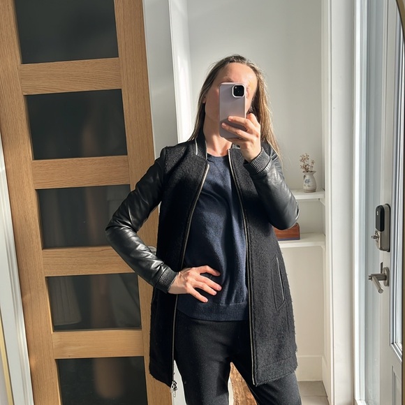 LAMARQUE black bouclé wool and leather coat, size XS - Picture 9 of 10